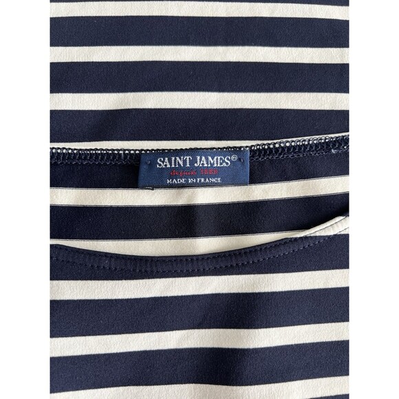 Saint James Navy & White Nautical Striped 3/4 Sleeve Top Size 6 EUC - Picture 8 of 9
